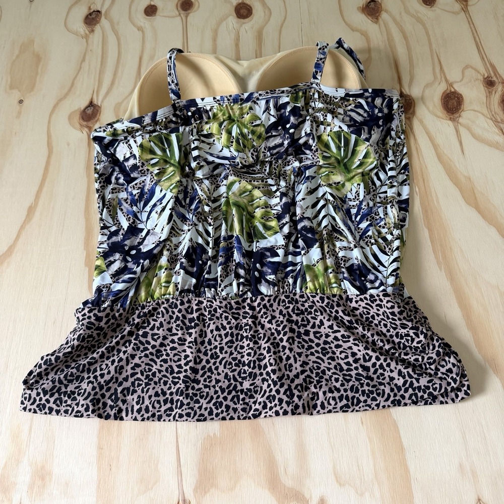 New Swimsuits For All Tankini Top Women 20 Blue Floral Lined Sleeveless Nylon - Picture 2 of 10